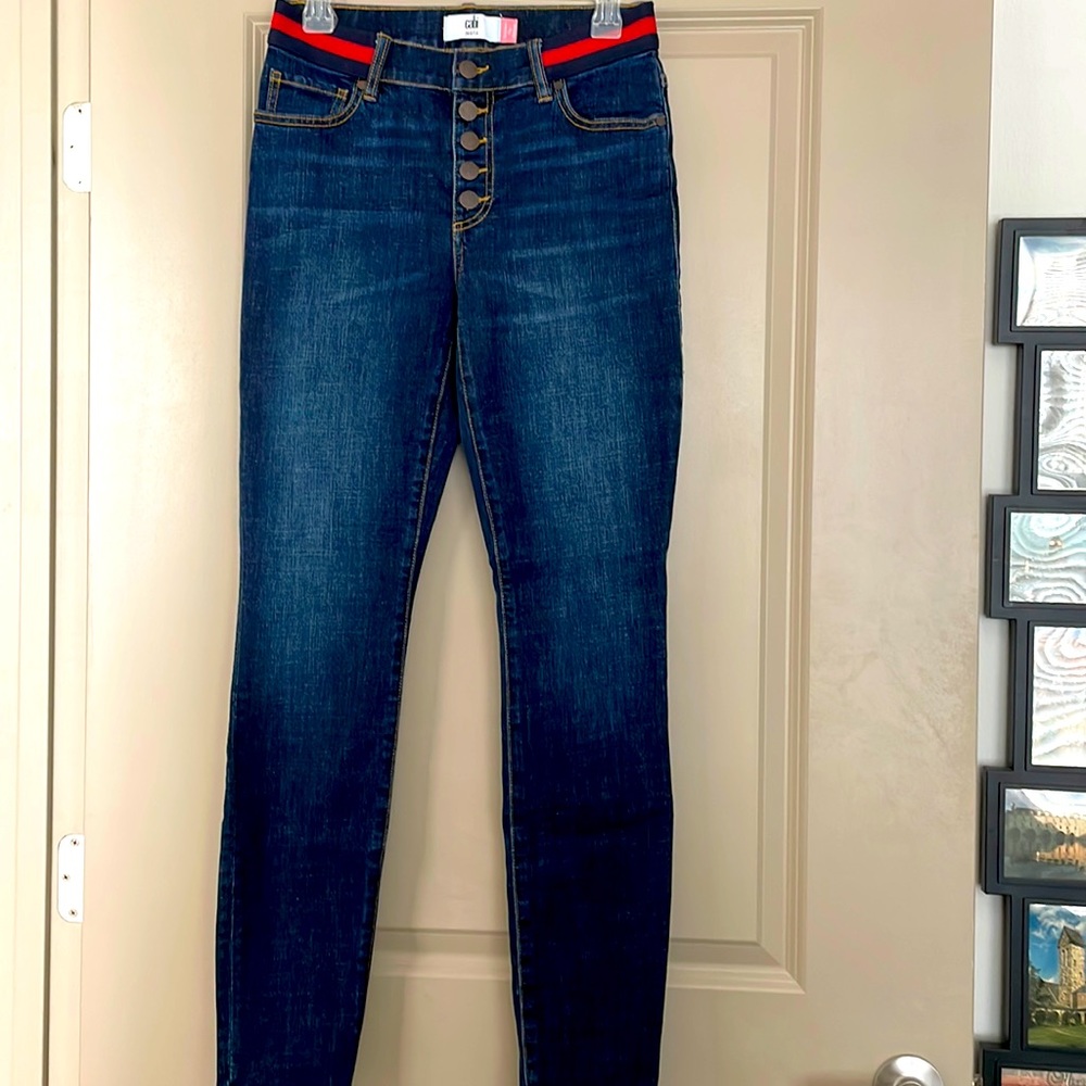 Women’s skinny blue jeans, Cabo Jeans “button fly skinny”, size 4